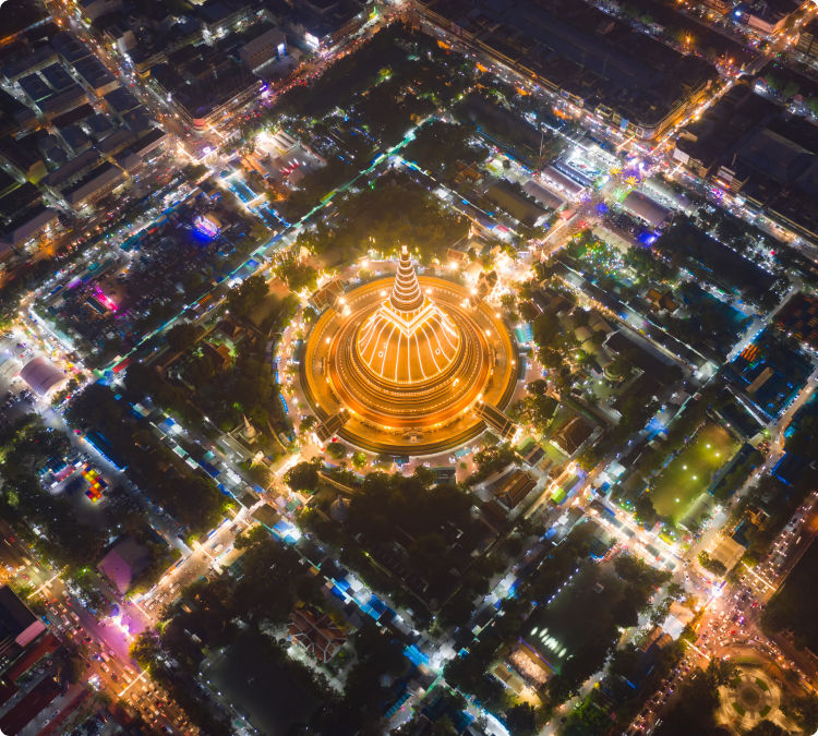 top view of a govt building lit up